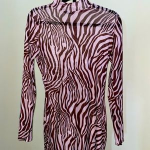 Fashion Nova Animal Mesh Mini Dress - Brown/pink, Size Medium